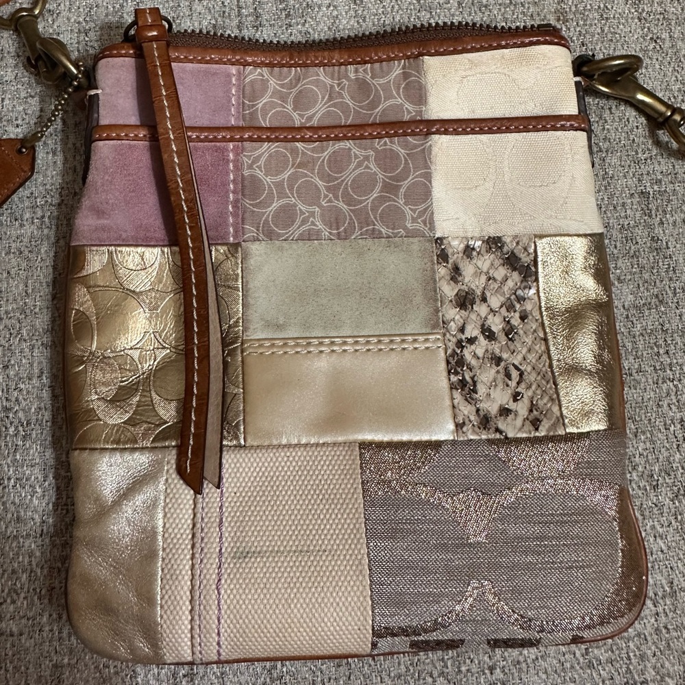 Coach Purse Purple White Suede Gold Patchwork